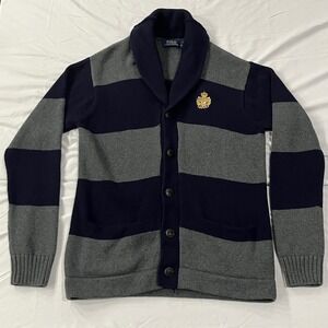 Polo Ralph Lauren Shawl‎ Collar Rugby Cardigan Sweater Medium Striped Preppy